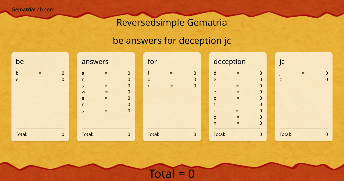 be answers for deception jc in reversedsimple Gematria